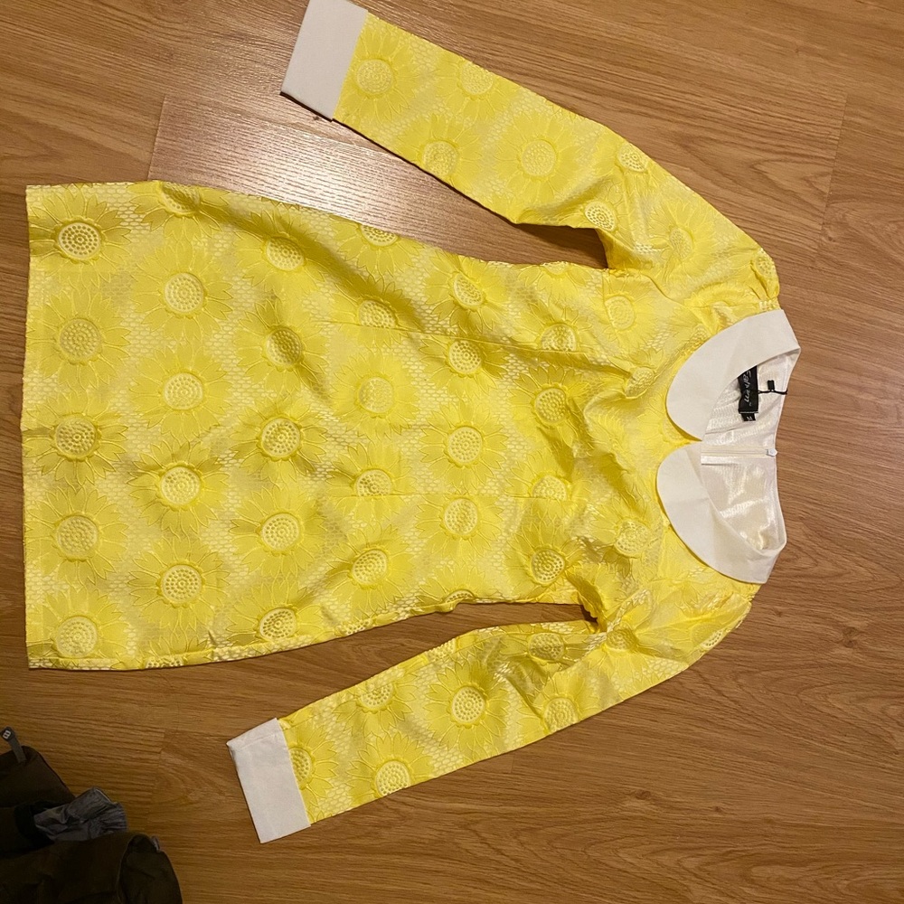 yellow dress with white collar